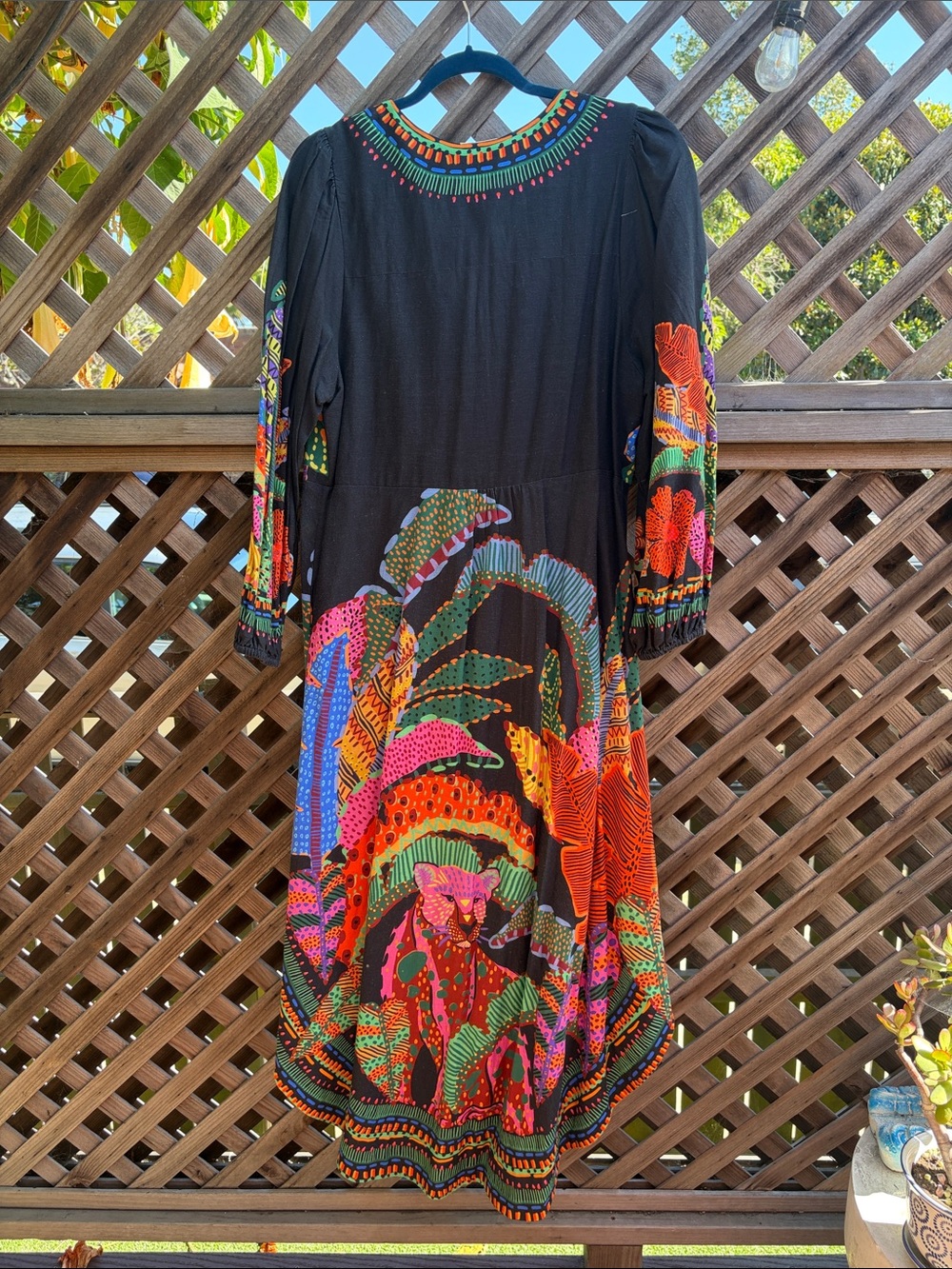Colorful Floral Embroidered Black Button-Front Dress - Picture 2 of 2